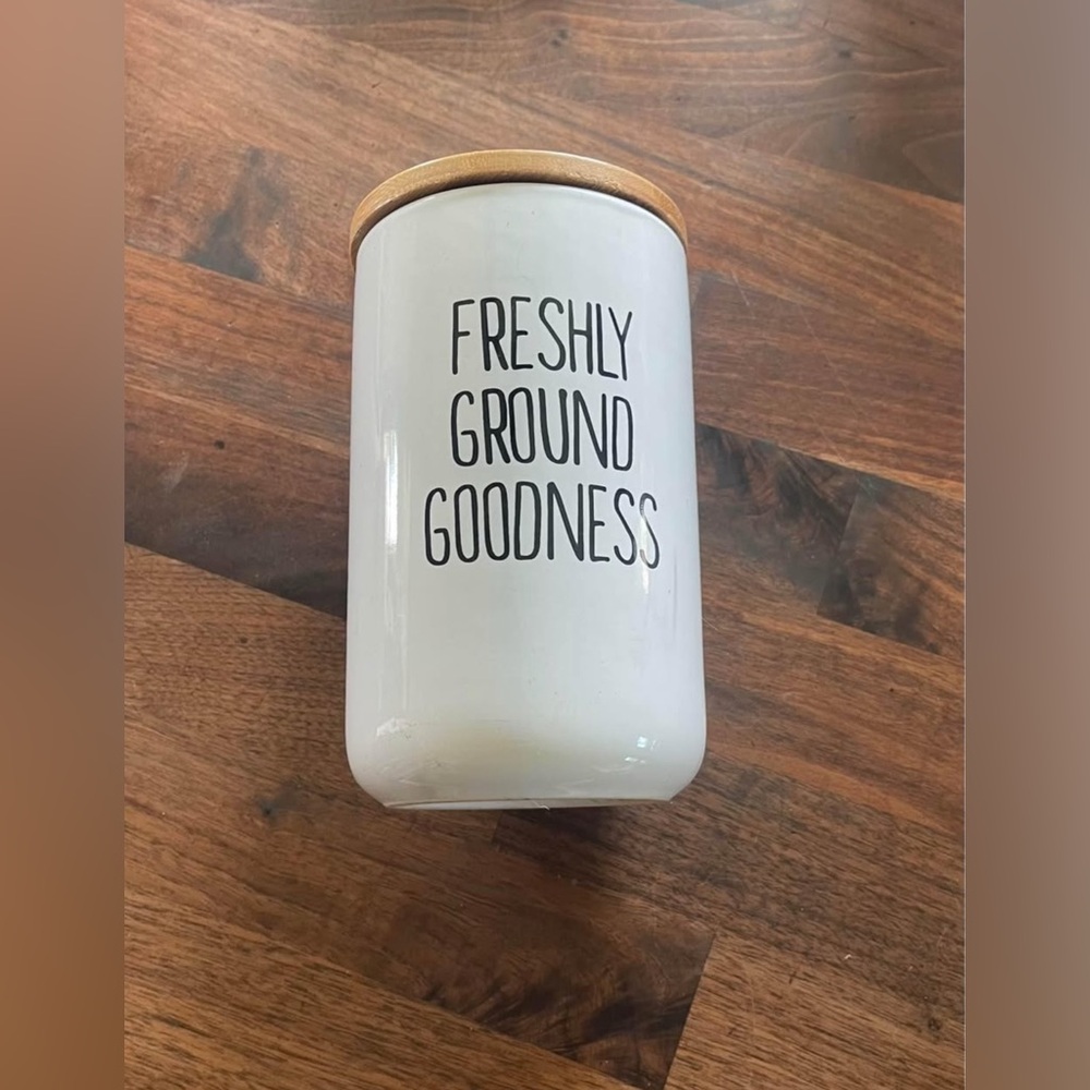 Source Unknown White Canister with Bamboo Lid